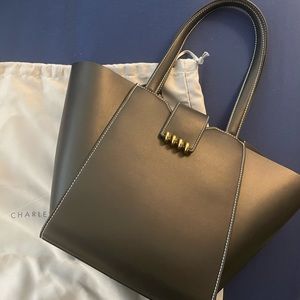 Charles & Keith Osiris Metallic Accent Trapeze Tote - Black